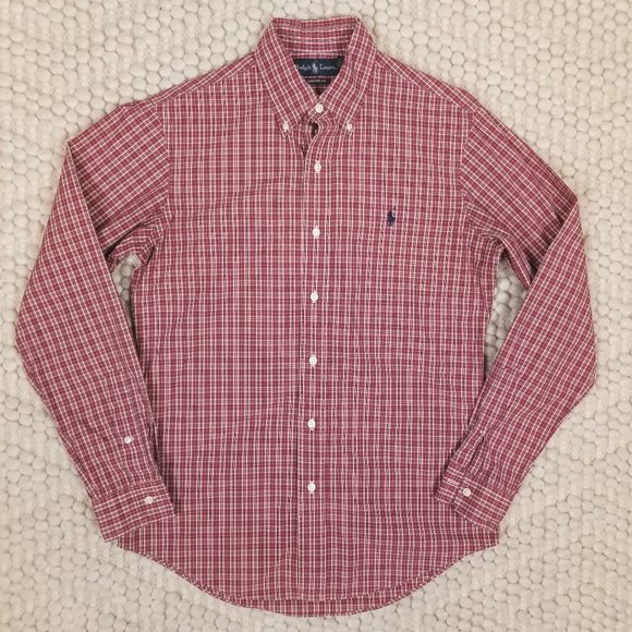 Ralph Lauren Plaid Cotton Custom Fit Shirt Red Sz Small - Picture 6 of 8